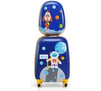 COSTWAY 2pcs valise enfant + sac à dos, trolley enfant en plastique, bagage enfant, set de valises enfant (bleu, 12"+16'')