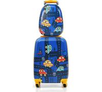 COSTWAY 2pcs valise pour enfants + sac à dos, trolley pour enfants en plastique, bagage pour enfants, set de valises pour enfants (bleu, 12"+18")