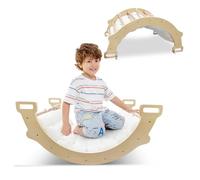 COSTWAY 3 en 1 Arche d’Escalade en Bois Enfants avec Coussin Moelleux, Arche à Bascule pour Grimper ou Se Reposer, Jouet d'arc d'escalade pour Chambre Salle de Jeux Garderie, Charge 50KG, 1 an+