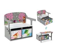 COSTWAY 3 en 1 Banc de Rangement Convertible avec 2 Bacs en Tissu Amovibles, Table Enfants avec Chaise et Motif d’Animaux, Coffre à Jouet pour Lire Manger ou Jouer, 57 x 42 x 57 cm(Gris)