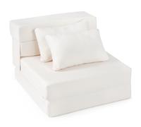COSTWAY 3 en 1 Canapé Convertible 1 Place (Beige) | Chauffeuse Pliante avec 2 Coussins, Chaise de Sol et Matelas Futon pour Salon, Bureau, Appartement, Invités