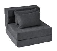 COSTWAY 3 en 1 Canapé Convertible 1 Place (Gris) | Chauffeuse Pliante avec 2 Coussins, Chaise de Sol et Matelas Futon pour Salon, Bureau, Appartement, Invités
