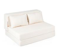 COSTWAY 3 en 1 Canapé Convertible 2 Place, Canapé-Lit Pliant avec 2 Coussins, Chauffeuse, Chaise de Sol, Matelas Futon Pliable, pour Salon, Bureau, Appartement, Invités (Beige)