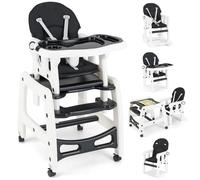 COSTWAY 3 en 1 Chaise Haute Bébé Convertible avec Plateau Réglable, Chaise d'Alimentation Bébé avec Dossier à 3 Niveaux, Coussin de Siège, Harnais 5 Points, Charge 20KG, 6-36 Mois (Noir)
