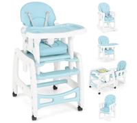 COSTWAY 3 en 1 Chaise Haute Bébé Convertible avec Plateau Réglable, Chaise d'Alimentation Bébé avec Dossier à 3 Niveaux, Coussin de Siège, Harnais 5 Points, Charge 20KG, 6-36 Mois (Bleu)
