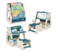 COSTWAY 3 en 1 Chevalet Enfant Magnétique avec Tabouret Réglable en Hauteur, Bibliothèque Enfant avec Tableau Effaçable à Sec & 2 Boîtes, Bureau Enfant en Forme de Chat, 56 x 54 x 71 cm, 1-5 Ans