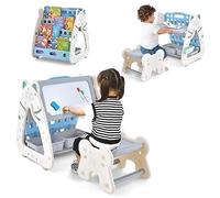 COSTWAY 3 en 1 Chevalet Enfant Magnétique avec Tabouret Réglable en Hauteur, Bibliothèque Enfant avec Tableau Effaçable à Sec & 2 Boîtes, Bureau Enfant en Forme de Chat, 56 x 54 x 71 cm, 1-5 Ans