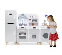 COSTWAY 3 en 1 Cuisine Enfant avec Réfrigérateur & Machine à Laver, Cuisiniere Enfant avec Lumière & Effet Sonore, Micro-Ondes & Machine à Glaçons, Jeu de Cuisine pour Garçons Filles de 3 Ans+