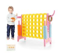 COSTWAY 3 en 1 Jeux Puissance 4 Géant Enfants avec 42 Jetons & 5 Anneaux, Jeu de Société avec Panier de Basket & Lancer d’Anneaux, Intérieur Extérieur, 120 x 33 x 78,5 cm (Rose+Jaune)…