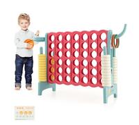 COSTWAY 3 en 1 Jeux Puissance 4 Géant Enfants avec 42 Jetons & 5 Anneaux, Jeu de Société avec Panier de Basket & Lancer d’Anneaux, Intérieur Extérieur, 120 x 33 x 78,5 cm (Bleu+Rose)…
