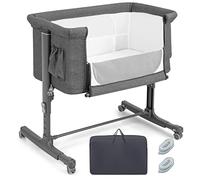 COSTWAY 3 en 1 Lit Cododo Bébé avec Matelas & 5 Hauteur Réglable, Lit Bébé Evolutif avec Inclinaison & 2 Sangles, Roues avec Frein, Sac de Transport, Charge 9kg pour 0-5 Mois, 86x63x81cm (Gris foncé)