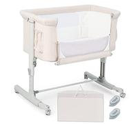 COSTWAY 3 en 1 Lit Cododo Bébé avec Matelas & 5 Hauteur Réglable, Lit Bébé Evolutif avec Inclinaison & 2 Sangles, Roues avec Frein, Sac de Transport, Charge 9kg pour 0-5 Mois, 86x63x81cm (Beige)