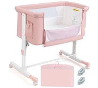COSTWAY 3 en 1 Lit Cododo Bébé avec Matelas & 5 Hauteur Réglable, Lit Bébé Evolutif avec Inclinaison & 2 Sangles, Roues avec Frein, Sac de Transport, Charge 9kg pour 0-5 Mois, 86x63x81cm