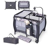 COSTWAY 3 en 1 Lit Parapluie Bébé avec Matelas & Table à Langer, Lit Bébé Evolutif avec Boîte à Musique & 3 Jouets Suspendus, Sac de Transport, Charge Max 15kg pour Bébé de 0-3 Ans