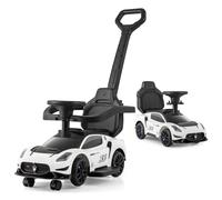 COSTWAY 3 en 1 Maserati Porteur Enfant avec Musique & Klaxon, Voiture à Pousser Enfant avec Poignée & Garde-Corps Amovibles, Espace Caché & 4 Pneus, Charge 25kg pour 18-60 Mois (Blanc)
