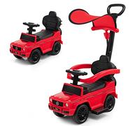 COSTWAY 3 en 1 Mercedes-Benz Porteur Enfant avec Poignée Détachable & Auvent Amovible, Voiture à Pousser Bébé avec Volant & Klaxon, Espace Caché & Repose-Pieds, Charge 25kg pour 1-3 Ans (Rouge)