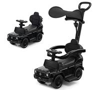 COSTWAY 3 en 1 Mercedes-Benz Porteur Enfant avec Poignée Détachable & Auvent Amovible, Voiture à Pousser Bébé avec Volant & Klaxon, Espace Caché & Repose-Pieds, Charge 25kg pour 1-3 Ans (Noir)