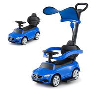 COSTWAY 3 en 1 Mercedes-Benz Porteur Enfant avec Volant & Klaxon & Son de Moteur, Voiture à Pousser Enfant avec Coffre sous Siège, Canopy Réglable, Charge 25kg pour Enfants de 18-36 Mois (Bleu)