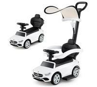 COSTWAY 3 en 1 Mercedes-Benz Porteur Enfant avec Volant & Klaxon & Son de Moteur, Voiture à Pousser Enfant avec Coffre sous Siège, Canopy Réglable, Charge 25kg pour Enfants de 18-36 Mois (Blanc)