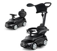 COSTWAY 3 en 1 Mercedes-Benz Porteur Enfant avec Volant & Klaxon & Son de Moteur, Voiture à Pousser Enfant avec Coffre sous Siège, Canopy Réglable, Charge 25kg pour Enfants de 18-36 Mois (Noir)