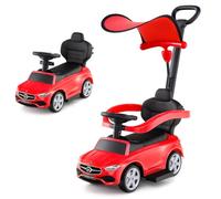 COSTWAY 3 en 1 Mercedes-Benz Porteur Enfant avec Volant & Klaxon & Son de Moteur, Voiture à Pousser Enfant avec Coffre sous Siège, Canopy Réglable, Charge 25kg pour Enfants de 18-36 Mois (Rouge)