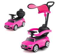 COSTWAY 3 en 1 Mercedes-Benz Porteur Enfant avec Volant & Klaxon & Son de Moteur, Voiture à Pousser Enfant avec Coffre sous Siège, Canopy Réglable, Charge 25kg pour Enfants de 18-36 Mois (Rose)
