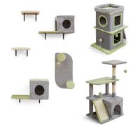 COSTWAY 3 en 1 Meuble Chat, Arbre à Chat à 3 Niveaux avec Condo et Planche à Griffer, Maison pour Chaton avec 2 Condos, Parcours Mural Chaton avec 2 Poteaux à Griffer et 2 Condos et 2 Plateformes