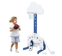 COSTWAY 3 en 1 Panier de Basketball pour Enfant 2-7 Ans avec Hauteur Réglable(77-116cm), Support de Basketball en Forme Neige avec Structure Stable, Bords Lisse, Jeu de Golf pour Garçons Filles