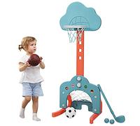 COSTWAY 3 en 1 Panier de Basketball pour Enfant 2-7 Ans avec Hauteur Réglable(77-116cm), Support de Basketball en Forme Neige avec Structure Stable, Bords Lisse, Jeu de Golf pour Garçons Filles