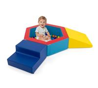 COSTWAY 3 en 1 Parcours Motricité Bébé en Mousse avec Piscine à Balles & 100 Balles, Module Motricité Bébé avec Housse en PU, Toboggan & Escalier, Jouets Éducatifs pour Ramper Grimper pour 1 an