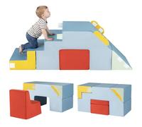 COSTWAY 3 en 1 Parcours Motricité Bébé en Mousse avec Toboggan et Échelle, Module Motricité Bébé avec Housse en Velours Lavable, Jouets Éducatifs Montessori pour Ramper Grimper pour 12 Mois+