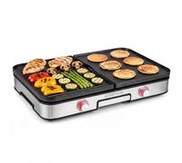 COSTWAY 3 en 1 Plancha Électrique 2000W, Double Zone, Plancha Grills avec 2 Plaques Réversibles, Protection Contre les Éclaboussures, Bac à Graisse Amovible, pour Intérieur et Extérieur