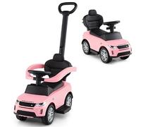 COSTWAY 3 en 1 Porteur Enfant avec Volant & Klaxon & Son de Démarrage, Voiture à Pousser Enfant avec Coffre sous Siège, Poignée & Barrière de Sécurité Amovible, Charge 25kg pour 18-36 Mois (Rose)