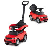 COSTWAY 3 en 1 Porteur Enfant avec Volant & Klaxon & Son de Démarrage, Voiture à Pousser Enfant avec Coffre sous Siège, Poignée & Barrière de Sécurité Amovible, Charge 25kg pour 18-36 Mois (Rouge)