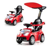 COSTWAY 3 en 1 Porteur Enfant sur Thème Robots avec Klaxon & Musique & Lumière, Voiture à Pousser Enfant avec Volant & Poignée, Canopy Réglable, Charge 25kg pour Enfants de 12-36 Mois (Rouge)