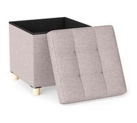 COSTWAY 3 en 1 Pouf Rangement 53,5 L, Tabouret Rangement, Couvercle Rabattable, Pieds en Hévéa, Tissu en Linen, Banc Chaussures Entrée, pour Salon Chambre Entree, 45 × 45 × 45 cm (Café)