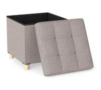 COSTWAY 3 en 1 Pouf Rangement 53,5 L, Tabouret Rangement, Couvercle Rabattable, Pieds en Hévéa, Tissu en Linen, Banc Chaussures Entrée, pour Salon Chambre Entree, 45 × 45 × 45 cm (Gris)