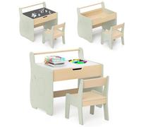 COSTWAY 3 en 1 Table Enfant avec Chaise en Forme d'Eléphant, Table et Chaise en Bois avec Tableau Amovible & Porte-Rouleau de Papier, Espace Caché, Bureau pour Dessiner Jouer, Charge 30/50 kg