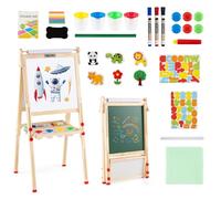 COSTWAY 3 en 1 Tableau Enfant Double Face avec Rouleau de Papier & Tableau Noir/Blanc, Chevalet Enfant Pliable avec Étagère & Hauteur Réglable, 27 Accessoires pour 3-14 Ans ( 59,5x65x147cm)