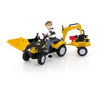 COSTWAY 3 en 1 Tracteur pour Enfant avec 6 Roues, Jouet Pelle, Remorque Amovible, avec Volant, Klaxon, 3 à 6 Ans, Jaune
