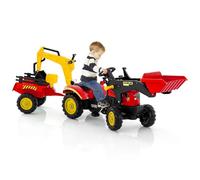 COSTWAY 3 en 1 Tractopelle Enfant avec Pelle & Remorque Amovible(Rouge)