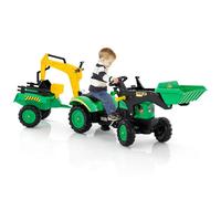 COSTWAY 3 en 1 Tractopelle Enfant avec Pelle & Remorque Amovible (Vert)