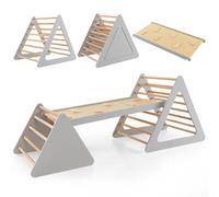 COSTWAY 3 en 1 Triangle d'escalade Montessori Enfant avec Rampe, 2 Échelle d'escalade Montessori en Bois pour Grimper, Charge Max 60KG, Utilisation Intérieur pour Enfants de 3 Ans+