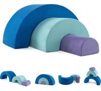 COSTWAY 3-PIECES. Blocs de construction souples, blocs de construction en mousse pour grimper & ramper, arche à grimper, blocs de construction géants en mousse, grands blocs de construction, bleu