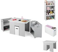 COSTWAY 3 PIÈCES. Ensemble de sièges pour enfants, table d'enfant avec 2 chaises, table d'activité 4 en 1 avec espace de rangement & couvercle amovible, ensemble de sièges multifonctions pour jeunes e