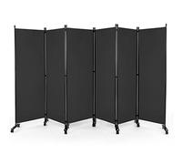 COSTWAY 334,5x172cm Paravent Intérieur 6 Panneaux à 14 roulettes, Cloison de Separation Interieur Pliable, Cadre en Metal, Tissu Polyester, Separateur de Pieces pour Salon Bureau Balcon (Gris)