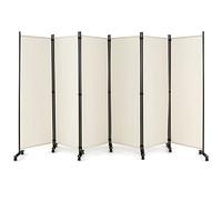 COSTWAY 334,5x172cm Paravent Intérieur 6 Panneaux à 14 roulettes, Cloison de Separation Interieur Pliable, Cadre en Metal, Tissu Polyester, Separateur de Pieces pour Salon Bureau Balcon (Beige)