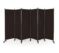 COSTWAY 334,5x172cm Paravent Intérieur 6 Panneaux à 14 roulettes, Cloison de Separation Interieur Pliable, Cadre en Metal, Tissu Polyester, Separateur de Pieces pour Salon Bureau Balcon(Café)