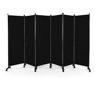 COSTWAY 334,5x172cm Paravent Intérieur 6 Panneaux à 14 roulettes, Cloison de Separation Interieur Pliable, Cadre en Metal, Tissu Polyester, Separateur de Pieces pour Salon Bureau Balcon(Noir)