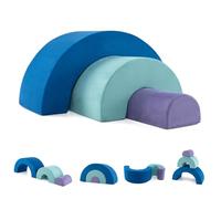 COSTWAY 3PCS Parcours Motricité Bébé en Forme Arc-en-Ciel avec Housse en Faux Suède, Module Motricité Bébé avec Combinaison Libre, Jouets Éducatifs Montessori pour Ramper Grimper, 3 Ans+ (Bleu)